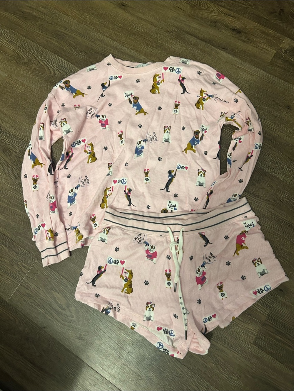 PJ Salvage Pink Dog Print Long Sleeve Top & Shorts Pajama Set